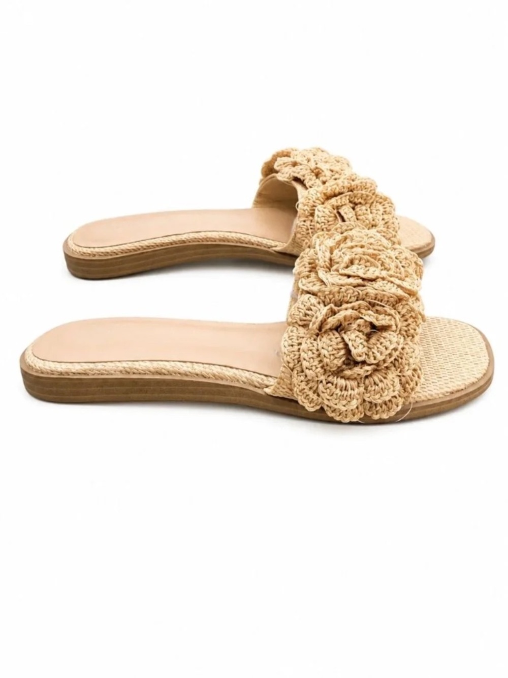 Women's Raffia Crochet Flower Slide Sandals, 8 - Picture 3 of 4